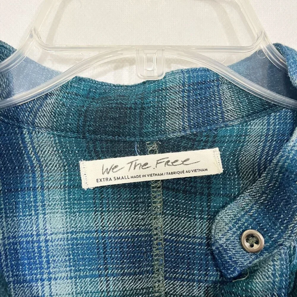 Free People By The Way Navy Plaid Long Sleeve‎ Mini Shirt Dress Grunge - Size XS